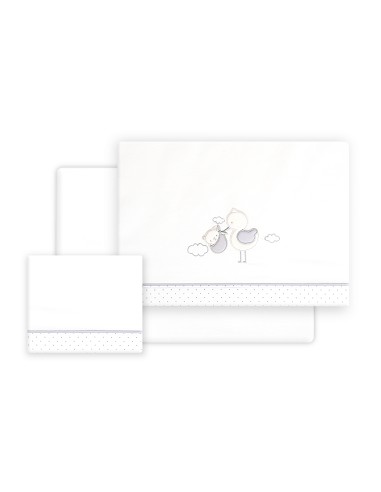 Triptico Cuna Cigueña Oso + Broche Bco/Gris