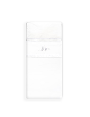 Triptico Cuna Cigueña Oso + Broche Bco/Gris