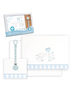 Triptico Cuna Parejita Elefante + Broche Bco/Azul