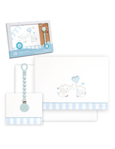Triptico Cuna Parejita Elefante + Broche Bco/Azul