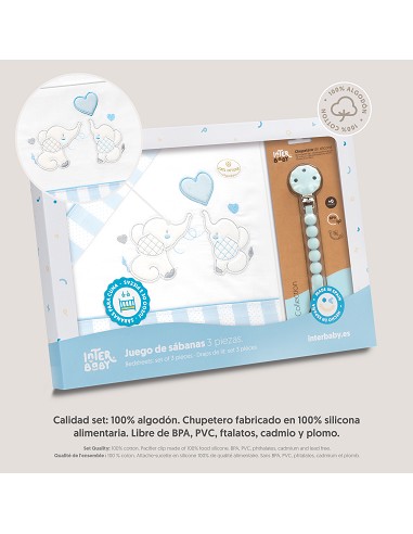 Triptico Cuna Parejita Elefante + Broche Bco/Azul