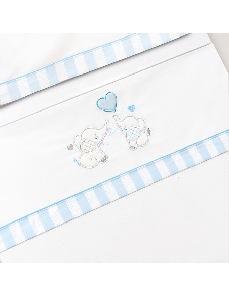 Triptico Cuna Parejita Elefante + Broche Bco/Azul
