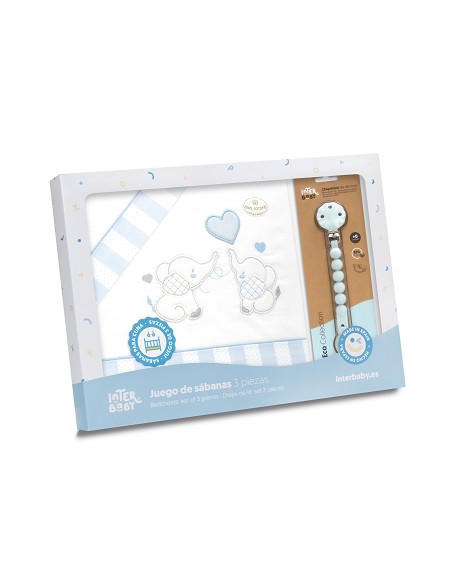 Triptico Cuna Parejita Elefante + Broche Bco/Azul