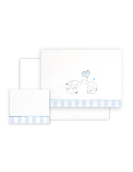 Triptico Cuna Parejita Elefante + Broche Bco/Azul