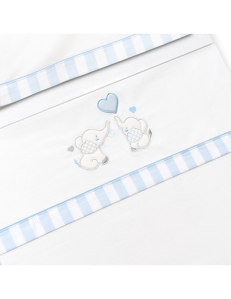 Triptico Cuna Parejita Elefante + Broche Bco/Azul