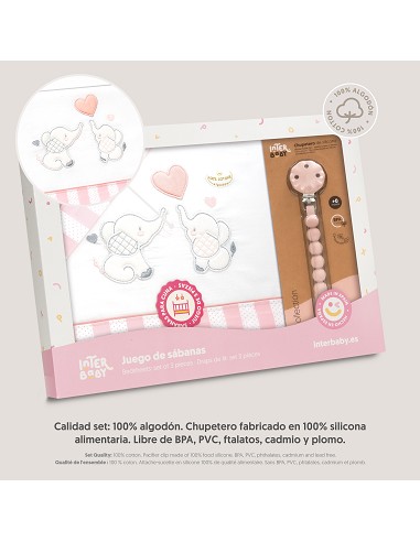 Triptico Cuna Parejita Elefante + Broche Bco/Rosa