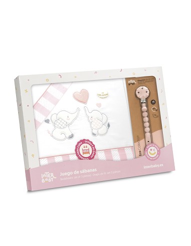 Triptico Cuna Parejita Elefante + Broche Bco/Rosa