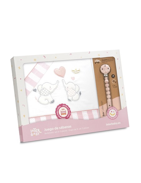 Triptico Cuna Parejita Elefante + Broche Bco/Rosa