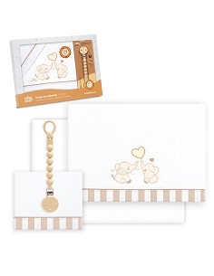 Triptico Cuna Parejita Elefante + Broche Bco/Beig