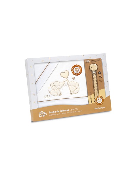 Triptico Cuna Parejita Elefante + Broche Bco/Beig