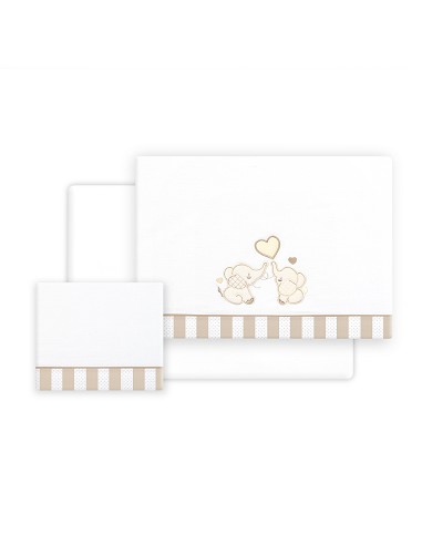 Triptico Cuna Parejita Elefante + Broche Bco/Beig