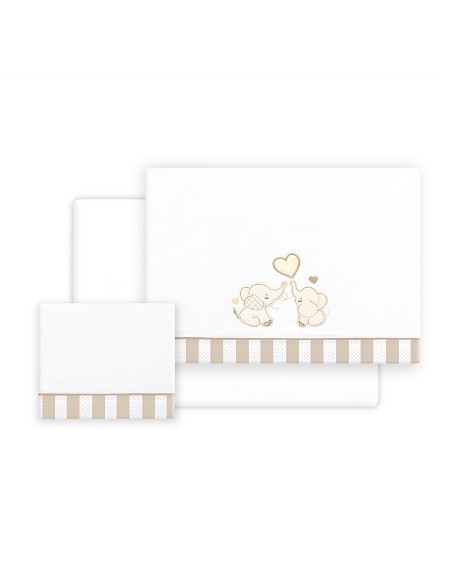 Triptico Cuna Parejita Elefante + Broche Bco/Beig