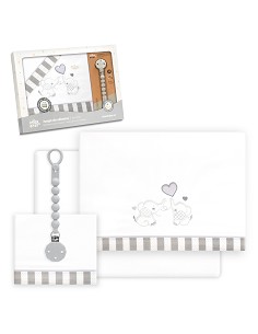 Triptico Cuna Parejita Elefante + Broche Bco/Gris