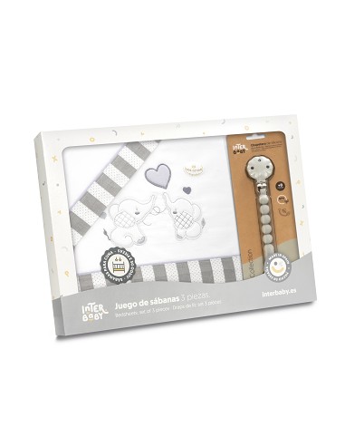 Triptico Cuna Parejita Elefante + Broche Bco/Gris