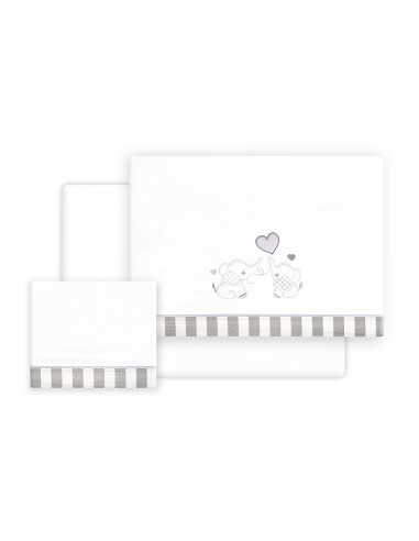 Triptico Cuna Parejita Elefante + Broche Bco/Gris