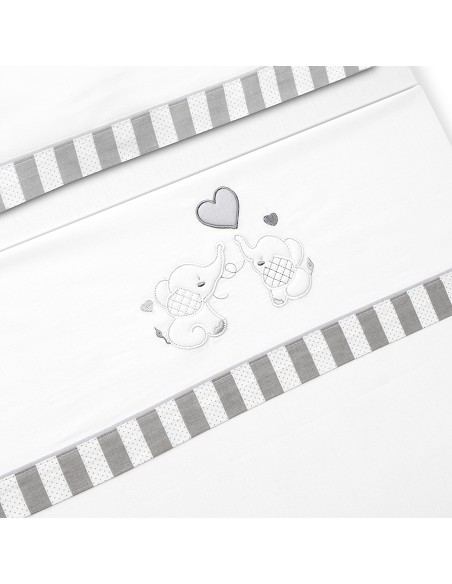 Triptico Cuna Parejita Elefante + Broche Bco/Gris