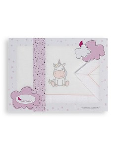 Triptico Minicuna 100% Alg Mod Unicornio Bco/Rosa