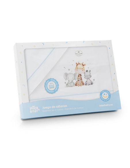 Triptico Minicuna Estampado Jirafa Elefante Bco/Azul