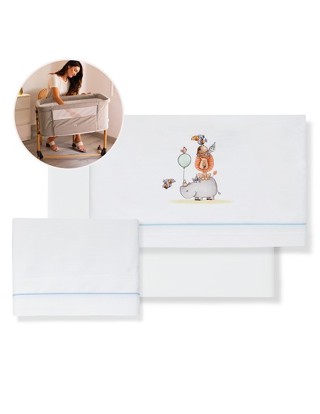 Triptico Minicuna Estampado Rino-Leon Bco/Azul