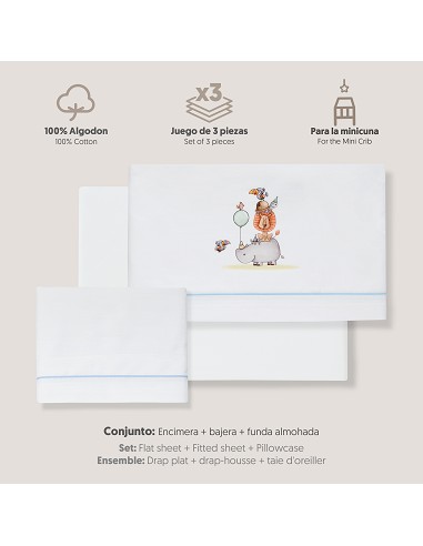 Triptico Minicuna Estampado Rino-Leon Bco/Azul