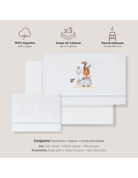 Triptico Minicuna Estampado Rino-Leon Bco/Azul