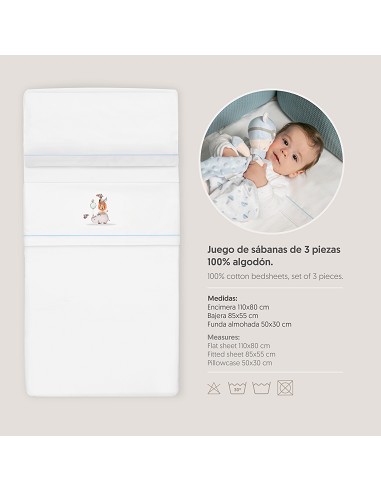 Triptico Minicuna Estampado Rino-Leon Bco/Azul