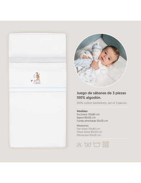 Triptico Minicuna Estampado Rino-Leon Bco/Azul