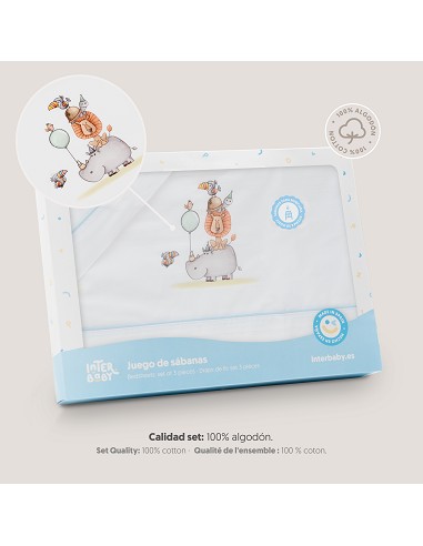 Triptico Minicuna Estampado Rino-Leon Bco/Azul