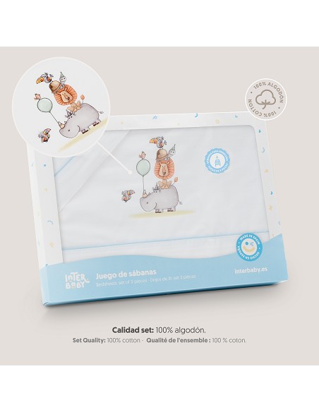 Triptico Minicuna Estampado Rino-Leon Bco/Azul