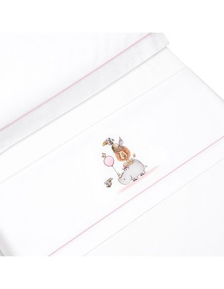 Triptico Minicuna Estampado Rino-Leon Bco/Rosa