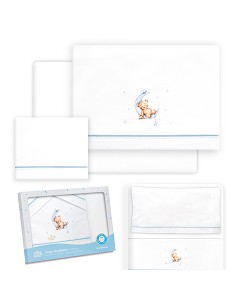 Triptico Minicuna Estampado Oso Luna Estrellas Bco/Azul
