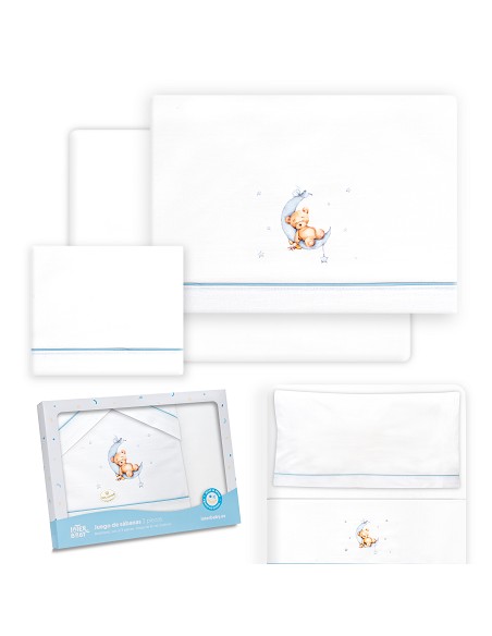 Triptico Minicuna Estampado Oso Luna Estrellas Bco/Azul