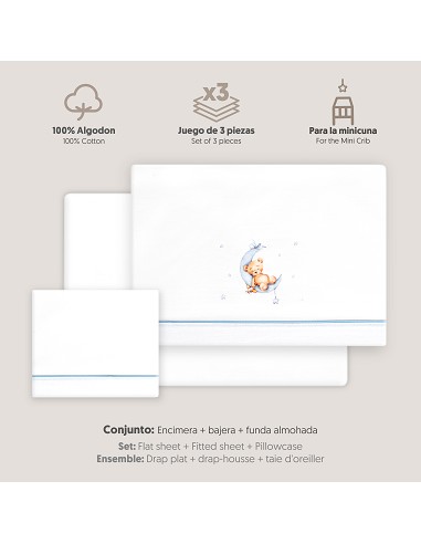 Triptico Minicuna Estampado Oso Luna Estrellas...