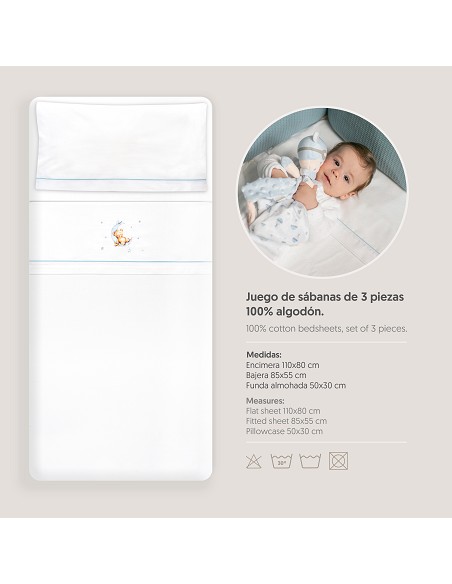Triptico Minicuna Estampado Oso Luna Estrellas Bco/Azul