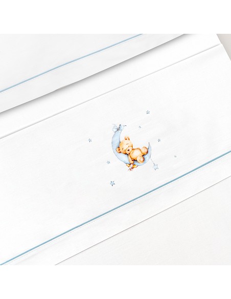 Triptico Minicuna Estampado Oso Luna Estrellas Bco/Azul