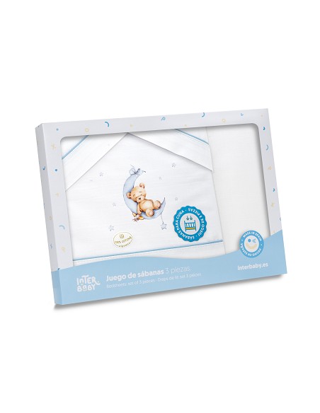 Triptico Minicuna Estampado Oso Luna Estrellas Bco/Azul