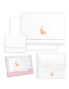 Triptico Minicuna Estampado Oso Luna Estrellas Bco/Rosa