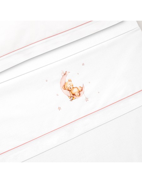 Triptico Minicuna Estampado Oso Luna Estrellas Bco/Rosa
