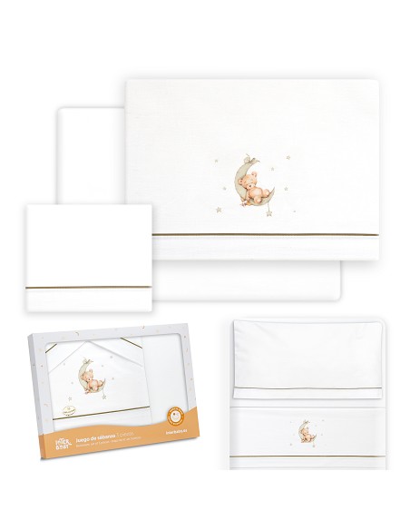 Triptico Minicuna Estampado Oso Luna Estrellas Bco/Verde