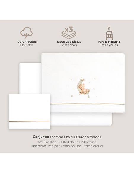 Triptico Minicuna Estampado Oso Luna Estrellas Bco/Verde