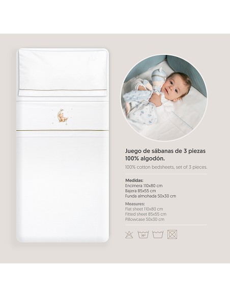 Triptico Minicuna Estampado Oso Luna Estrellas Bco/Verde