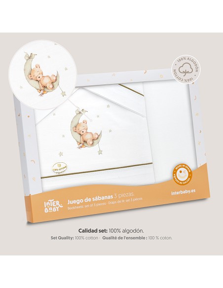 Triptico Minicuna Estampado Oso Luna Estrellas Bco/Verde