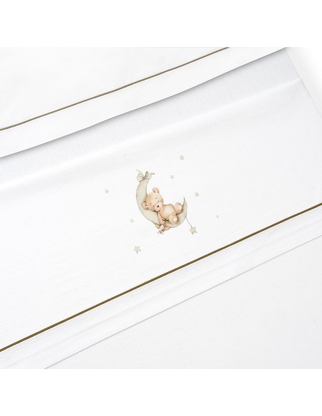 Triptico Minicuna Estampado Oso Luna Estrellas Bco/Verde