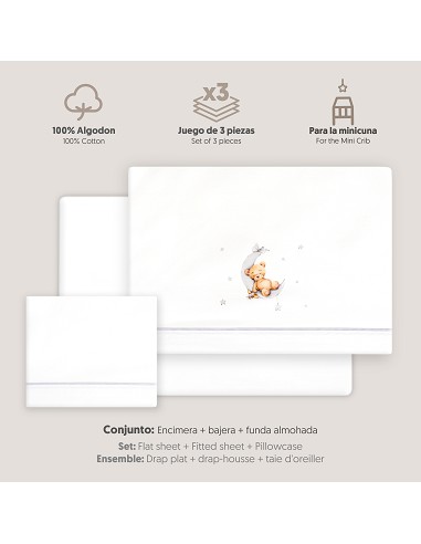 Triptico Minicuna Estampado Oso Luna Estrellas...