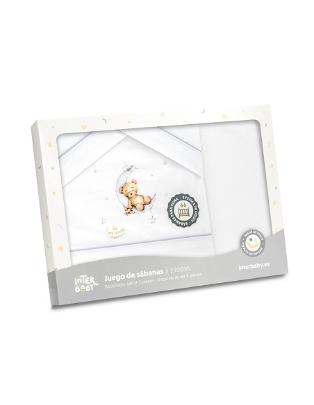 Triptico Minicuna Estampado Oso Luna Estrellas Bco/Gris