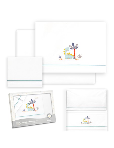Triptico Minicuna Estampado Dinosaurio Palmera Bco/Verde