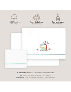 Triptico Minicuna Estampado Dinosaurio Palmera Bco/Verde 2