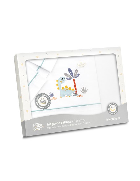 Triptico Minicuna Estampado Dinosaurio Palmera Bco/Verde