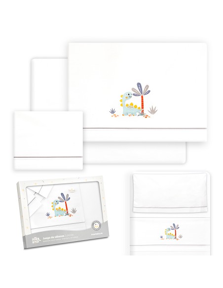 Triptico Minicuna Estampado Dinosaurio Palmera Bco/Gris