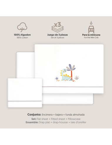 Triptico Minicuna Estampado Dinosaurio Palmera...